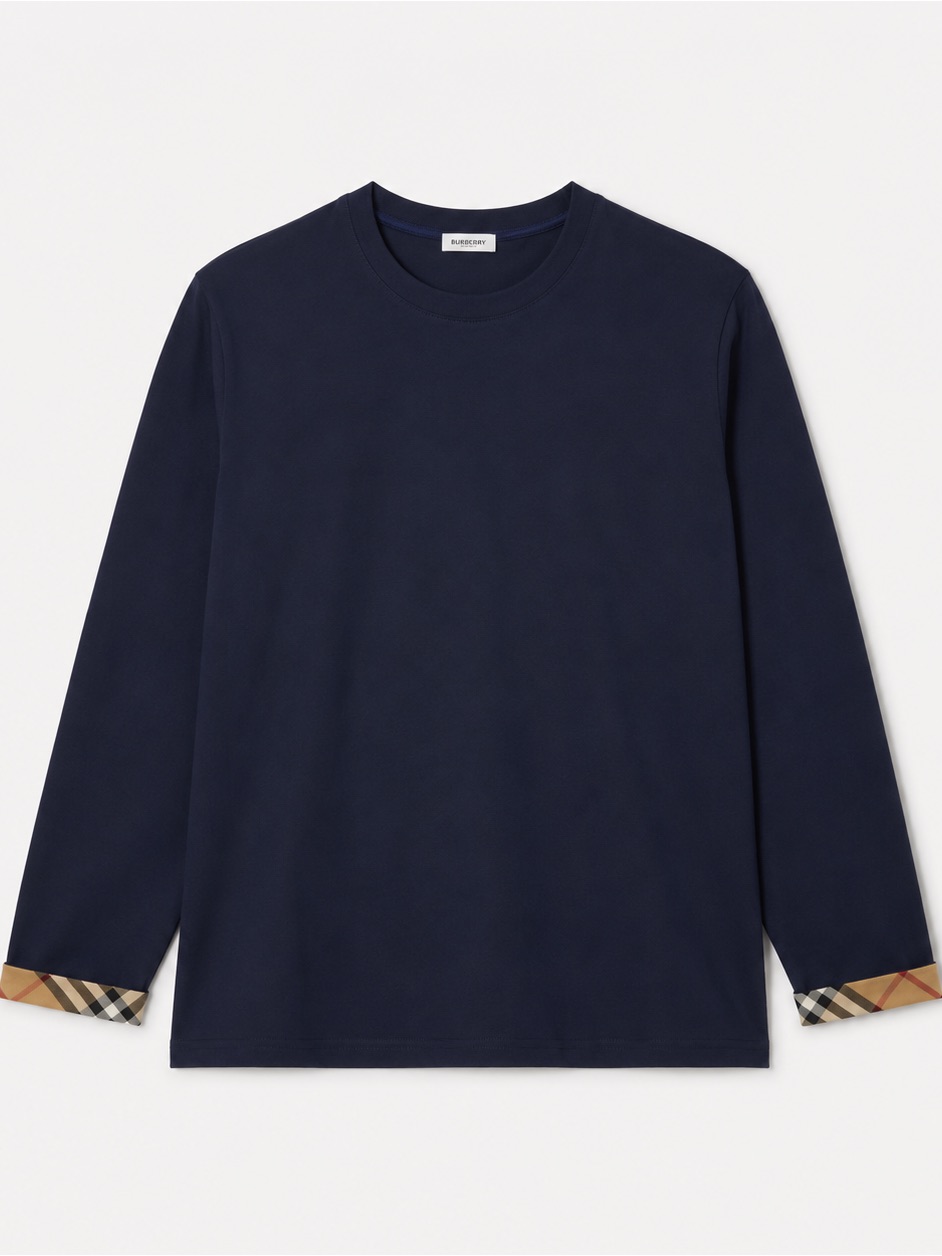 Burberry Navy Long-Sleeve Shirt With Check Cuff Detail New M